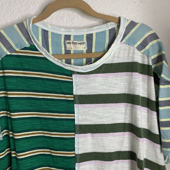 Free People Get Real T-Shirt Oversized Medium S/S Color-block Striped Green New - Picture 10 of 16